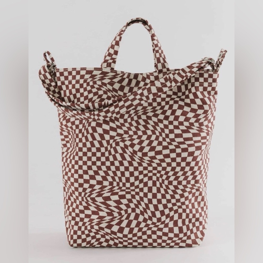 BAGGU Brown and White Checkered Tote